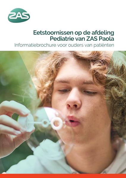 Cover page of the brochure Eetstoornissen op de afdeling Pediatrie van ZAS Paola