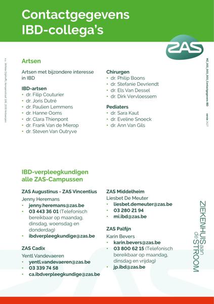 Cover page of the brochure Contactgegevens IBD-collega's