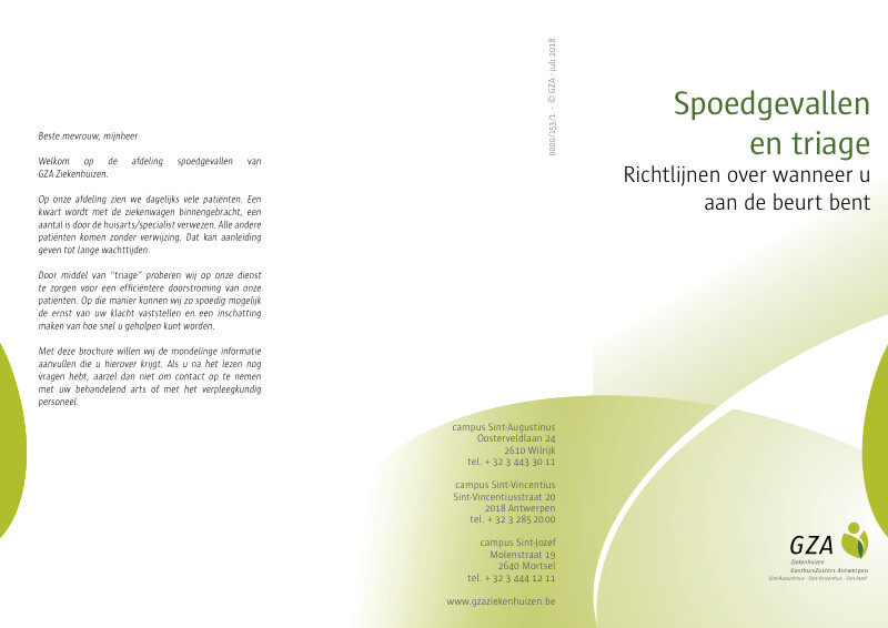 Cover page of the brochure Spoedgevallen en triage. Richtlijnen over wanneer je aan de beurt bent