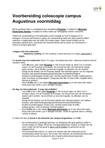 Cover page of the brochure Voorbereiding coloscopie campus ZAS Augustinus: voormiddag