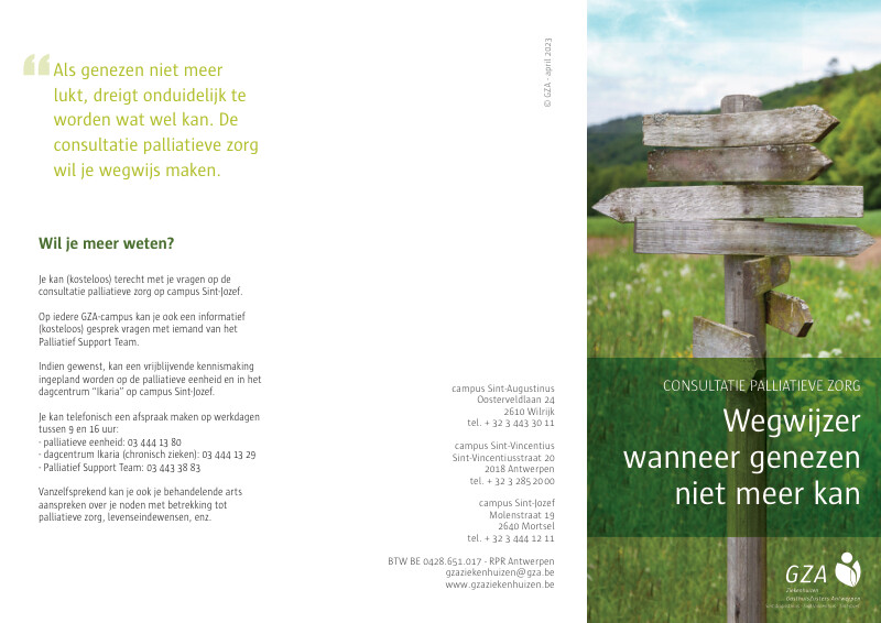 Cover page of the brochure Consultatie palliatieve zorg - Wegwijzer wanneer genezen niet meer kan