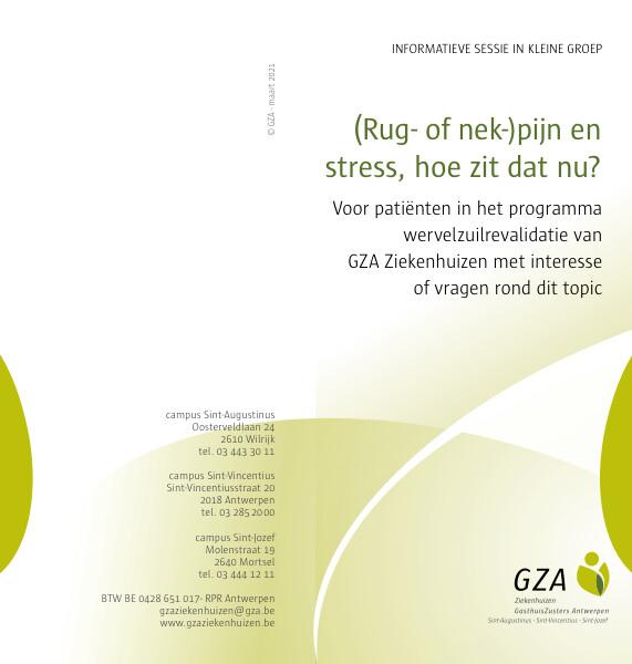 Cover page of the brochure Rug- of nekpijn en stress, hoe zit dat nu?