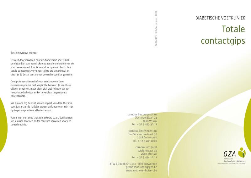 Cover page of the brochure Diabetische voetkliniek - Totale contactgips
