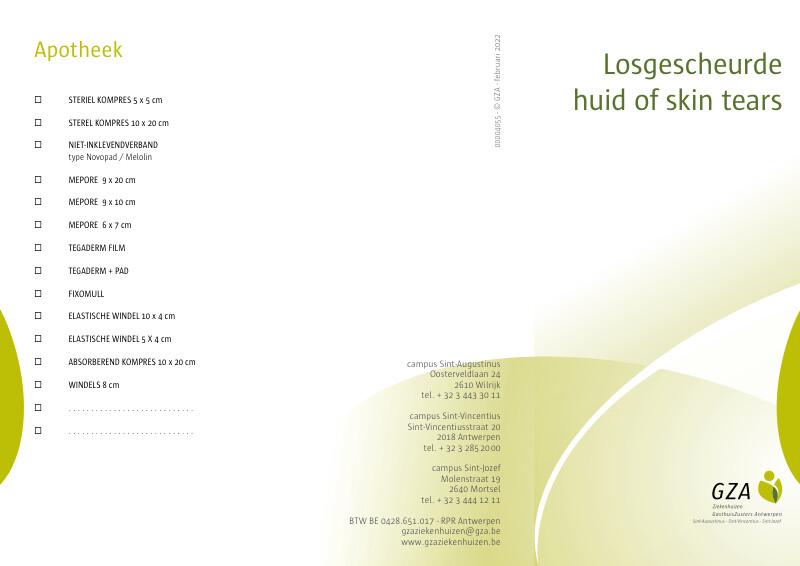 Cover page of the brochure Losgescheurde huid of skin tears