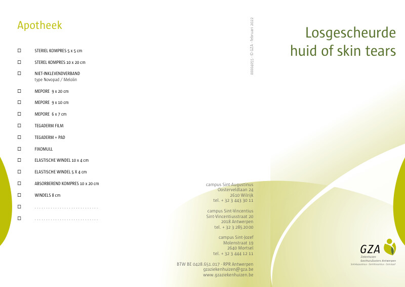 Cover page of the brochure Losgescheurde huid of skin tears