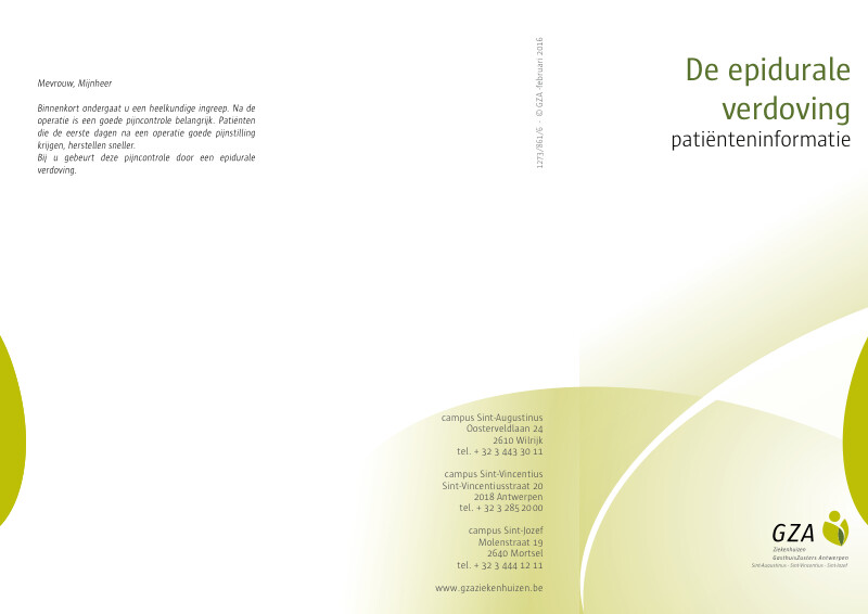 Cover page of the brochure Epidurale verdoving