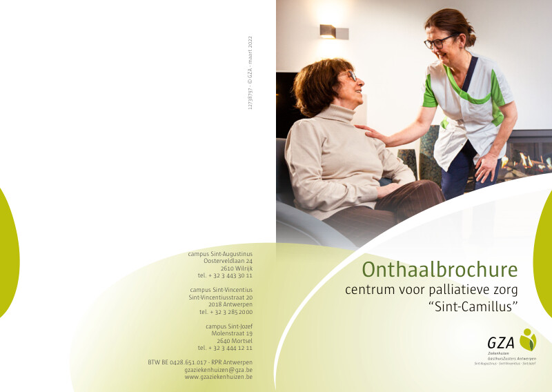 Cover page of the brochure Onthaalbrochure centrum voor palliatieve zorg Sint-Camillus