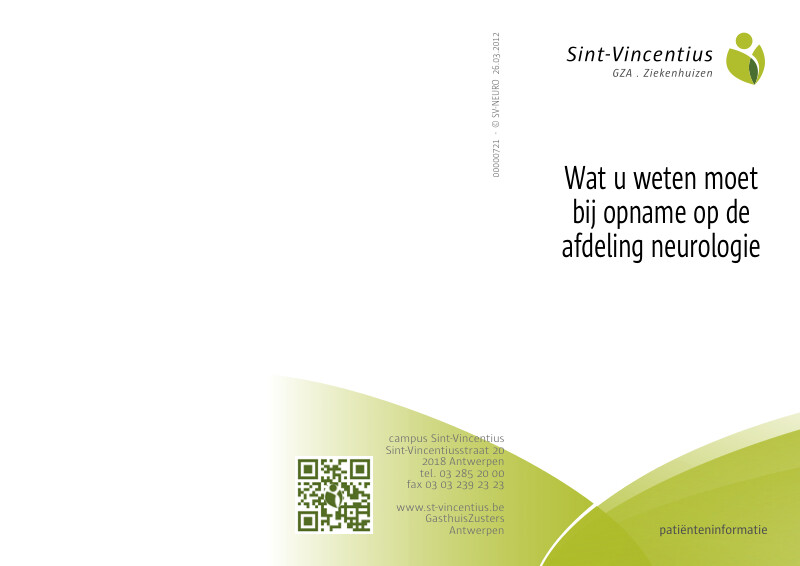 Cover page of the brochure Wat je moet weten bij opname op de afdeling Neurologie