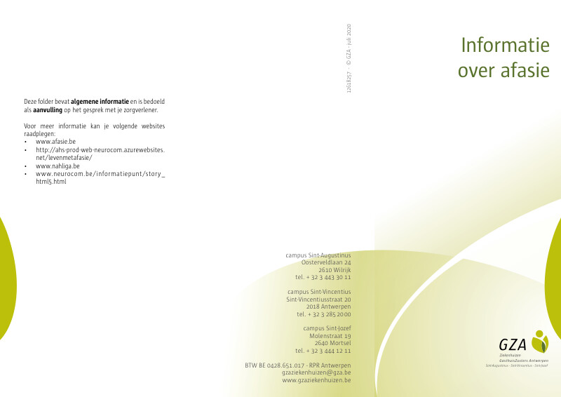 Cover page of the brochure Informatie over afasie