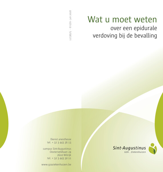 Cover page of the brochure Epidurale verdoving bij de bevalling: wat moet je weten?