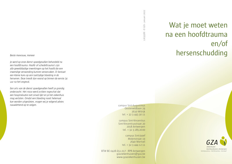 Cover page of the brochure Wat je moet weten na een hoofdtrauma en hersenschudding