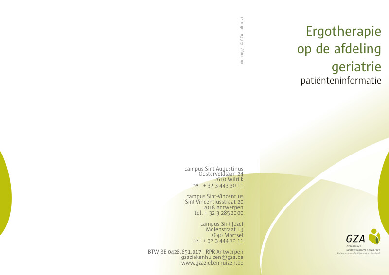 Cover page of the brochure Ergotherapie op de afdeling geriatrie