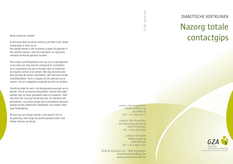 Cover page of the brochure Diabetische voetkliniek - Nazorg totale contactgips