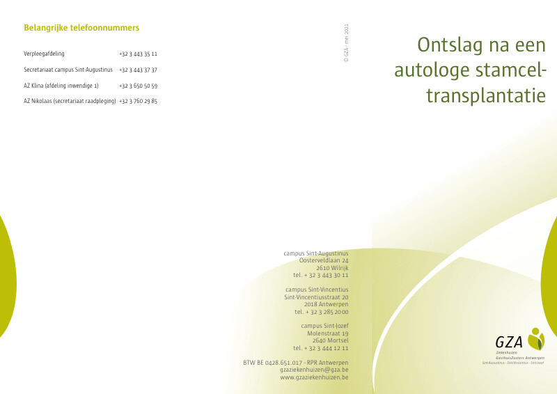 Cover page of the brochure Ontslag na een autologe stamceltransplantatie