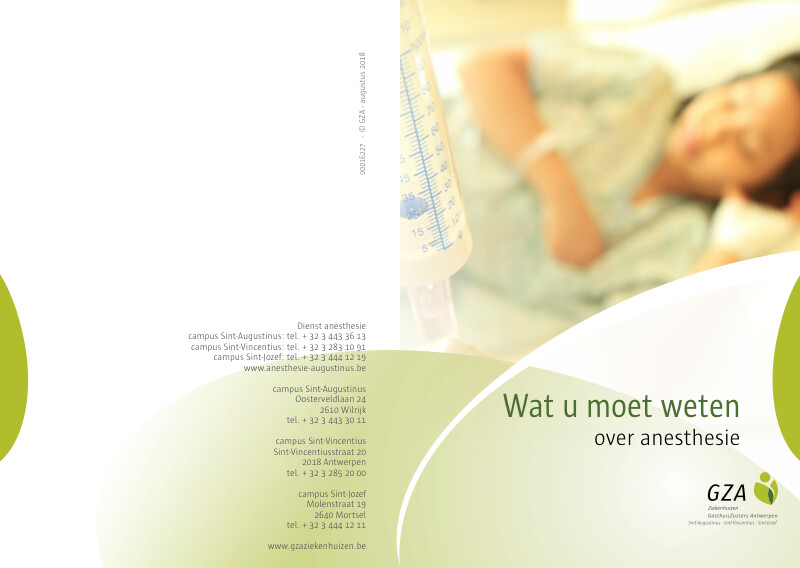 Cover page of the brochure Anesthesie: wat moet je weten 