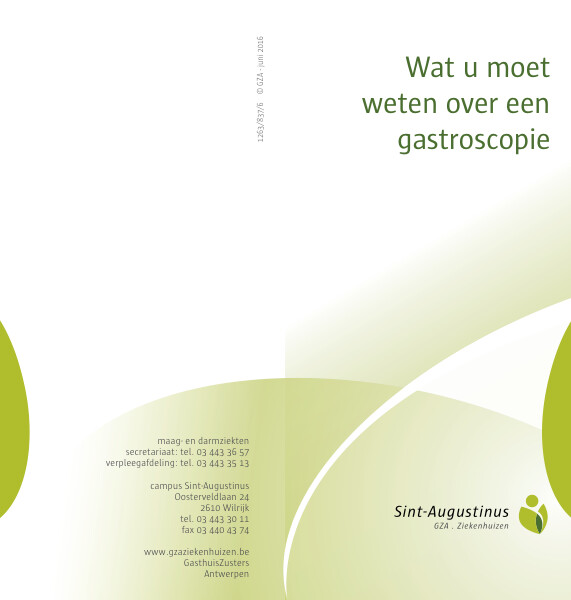 Cover page of the brochure Wat moet je weten over een gastroscopie