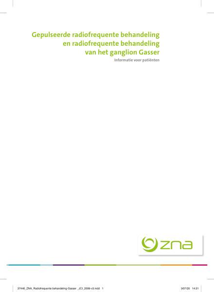 Cover page of the brochure Gepulseerde radiofrequente behandeling en radiofrequente behandeling van het ganglion Gasser