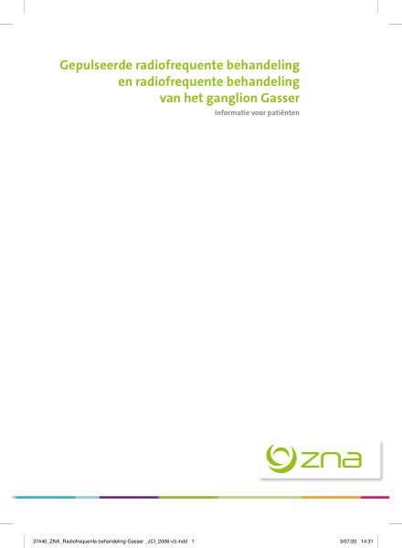 Cover page of the brochure Gepulseerde radiofrequente behandeling en radiofrequente behandeling van het ganglion Gasser