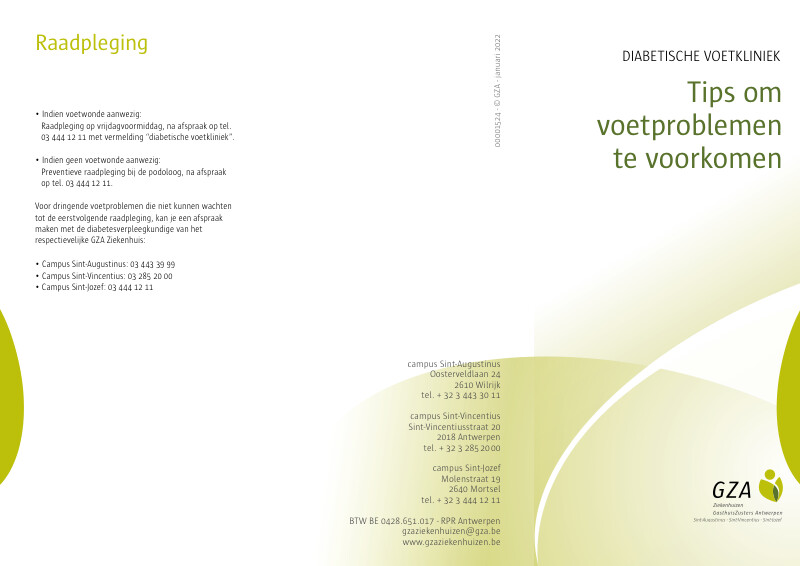 Cover page of the brochure Diabetische voetkliniek - Tips om voetproblemen te voorkomen