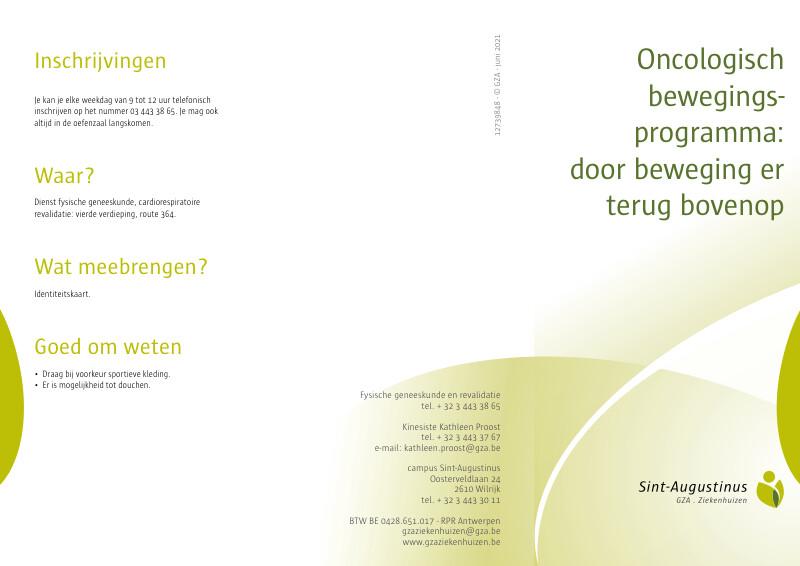 Cover page of the brochure Oncologische bewegingsprogramma: door beweging er terug bovenop
