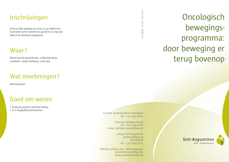 Cover page of the brochure Oncologische bewegingsprogramma: door beweging er terug bovenop