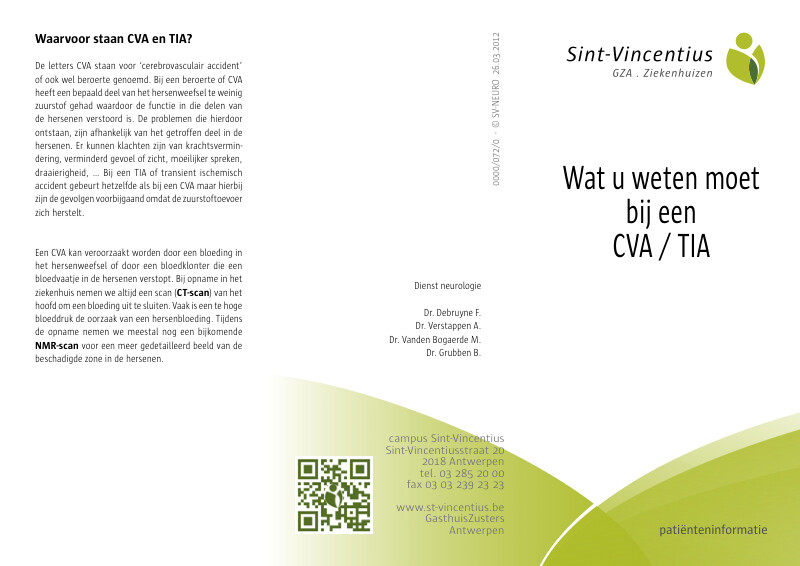 Cover page of the brochure Wat je moet weten bij een CVA / TIA