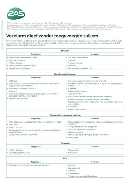 Cover page of the brochure Vezelarm dieet zonder toegevoegde suikers
