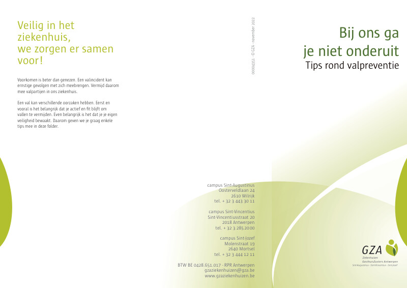 Cover page of the brochure Bij ons ga je niet onderuit. Tips rond valpreventie