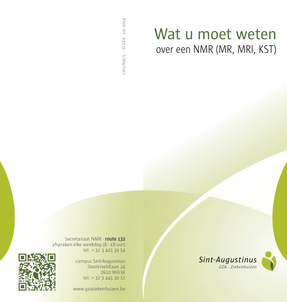 Cover page of the brochure Wat je moet weten over een NMR (MR, MRI, KST)