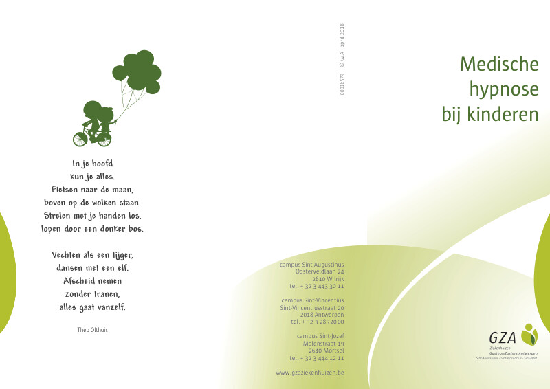 Cover page of the brochure Medische hypnose bij kinderen