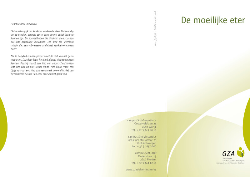 Cover page of the brochure De moeilijke eter