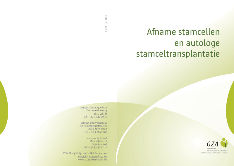 Cover page of the brochure Afname stamcellen en autologe stamceltransplantatie