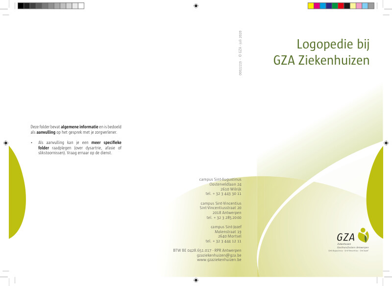 Cover page of the brochure logopedie bij GZA-ziekenhuizen