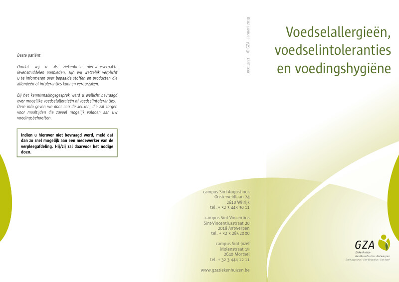 Cover page of the brochure Voedselallergieën, voedselintoleranties en voedingshygiëne