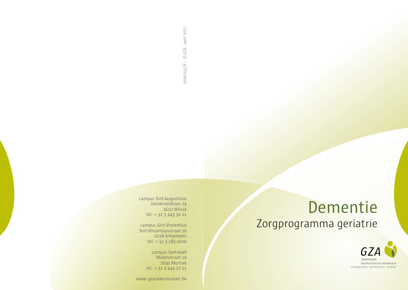 Cover page of the brochure Dementie - Zorgprogramma geriatrie