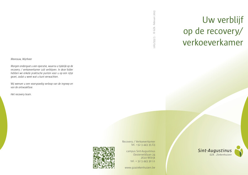 Cover page of the brochure Je verblijf op de recovery/verkoeverkamer